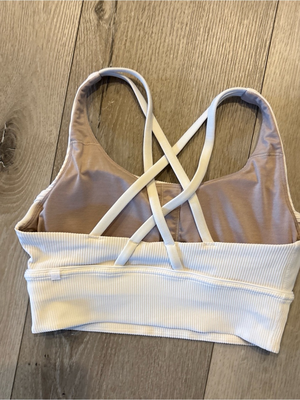 Lululemon Sports Bra White Energy Long Line Rib Yoga Crop Athletic Top Sz 6 Pads